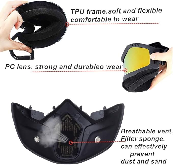 Transparent Glass Bike Riding Goggles Mask With Detachable Face Mask